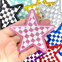 Écussons brodés personnalisés étoile à carreaux avec bordure scintillante, badges étoiles thermocollants brillants, broderie esthétique Y2K pour sacs et vêtements