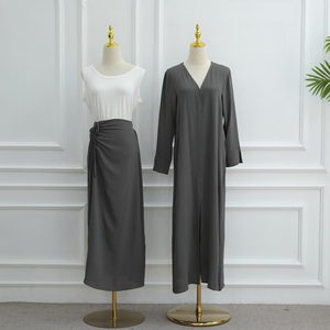2026 Loriya estate nuova moda 2 pz Abaya aperta con dettaglio regolabile increspato gonna abbinata-abiti da donna <span class=keywords><strong>abbigliamento</strong></span> <span class=keywords><strong>islamico</strong></span> - Product Image 4
