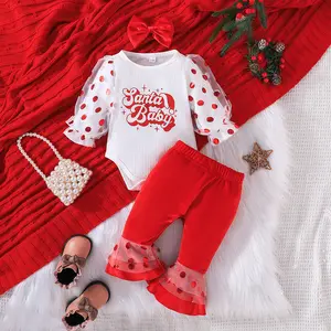 2023新生女婴圣诞圣诞老人连身裤头带三件套