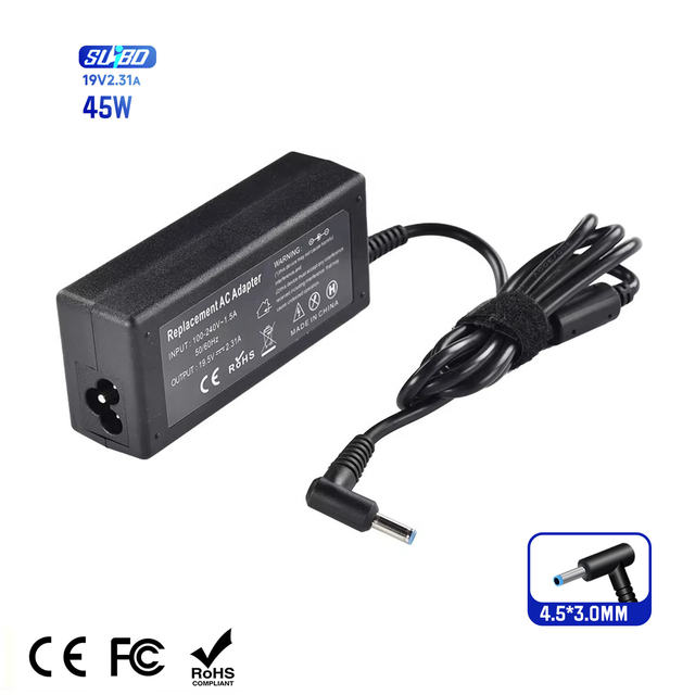 Suibo 45W PD DC Replacement AC Adapter for Laptops 19V 2.31A 4.5x3.0mm Blue Tip OTP Compatible Pavilion/EliteBook/Spectre X360