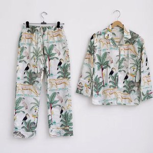 Pijamas de Algodón con Estampado Animal para Mujer, 2 Piezas, Manga Larga, Cuello Camisero, Ropa de Dormir Informal, Lavable a Máquina - Product Image 3