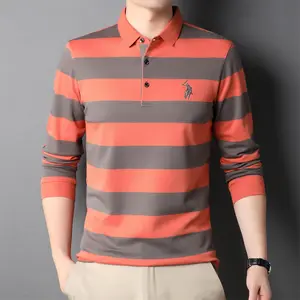 2021 Popular Men's Round O Neck Classic Fit Long Sleeve Polo Shirts 100% Cotton Fashion Wearing T-shirt Leisure Stripes Shirts