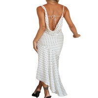 Vente en gros de robes personnalisées grande taille robe de soirée sirène maxi dos nu élégante sans manches pour femme avec impression à pois