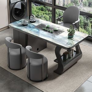 Mesa de Té Moderna de Losa de Piedra con Juego de Sillas y Tetera Integrada para Oficina o Sala de Estar - Product Image 1