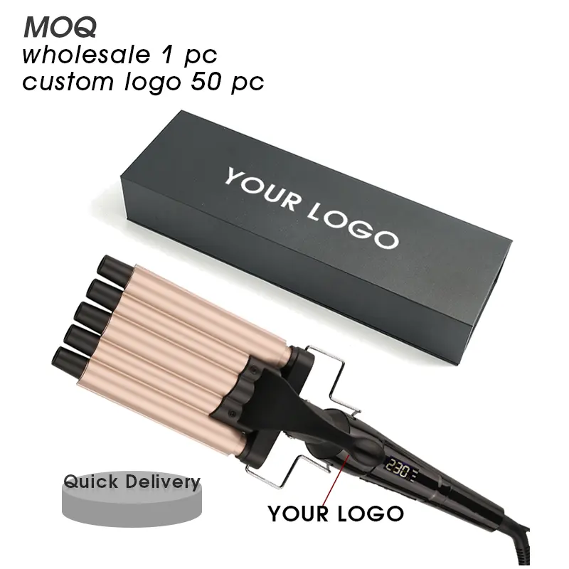 कस्टम लोगो कम MOQ अनुकूलित 16mmx5 1 में बाल Crimper Ployka डगमगाने लहर एलसीडी डिस्प्ले 4 लहराती बाल लहरना कर्लिंग लोहे बाल Curler