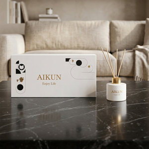 Aikun Wholesale Custom Box Luxury Minimalist 120ML Round Ceramic Amber Sandalwood IP12 <b>Reed</b> <b>Diffuser</b> Gift Set For Living Room - Product Image 1