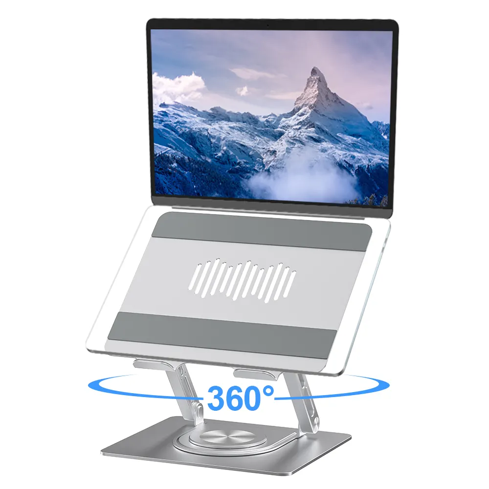 Suporte de computador dobrável portátil ergonômico 360 giratório para laptop, altura ajustável em alumínio