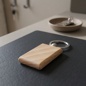 Portachiavi Rettangolare in Legno di Faggio Gian, Moschettone Promozionale in Materiale Resistente, Modello 118122-1 - Product Image 2