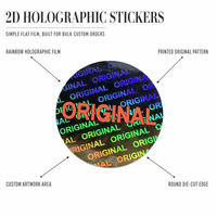 Autocollant holographique 2D personnalisé, étiquette ronde originale, film laser arc-en-ciel, impression de logo adhésif, commande en gros, feuilles en vrac, vente en gros