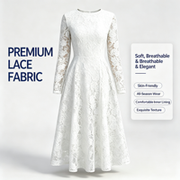 Robe midi élégante pour femme 2026 à col rond et manches longues en dentelle, broderie florale, taille smockée, idéale pour les soirées et les invitées de mariage