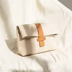 Vendita calda Eco borsa per il trucco in tela da toeletta da viaggio in cotone semplice cerniera borsa cosmetica da viaggio con cerniera