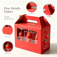 Caja de Regalo Portátil al por Mayor con Asa y Ventana para Jugo de Frutas, Embalaje de Papel para Botellas de Bebidas y Fresas