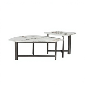 Luxury Round Marble Top Contemporary Iron Base <b>Grey</b> Finished Nesting Coffee <b>Table</b> <b>Set</b> High Quality Living Room Home Decor - Product Image 1