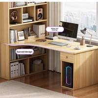 Bureau d'angle avec bibliothèque intégrée, bureau d'étude pour ordinateur, design minimaliste moderne, utilisation au bureau, chambre d'étudiant