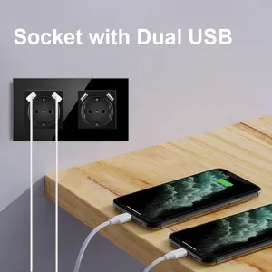 Enchufe de pared USB doble estándar de la UE 157*86mm con enchufe de Alemania 16A corriente nominal 2 salidas de CA potencia de carga enchufe de Alemania