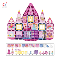 Bloques de construcción magnéticos Chengji para niños, juguetes educativos STEM, bloques de construcción magnéticos con temática de princesa, castillo rosa de dibujos animados