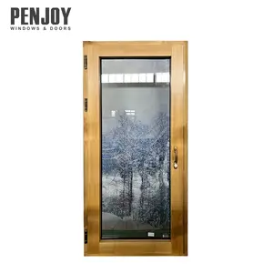Natural Wood Color Aluminum Clad Wooden Passive House System In-swing Door French Wooden Door For Sale