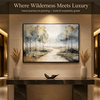 Peinture murale sur toile Paysage Romantique Forêt Brumeuse Bleu Vert avec Feuille d'Or pour Salon Décoration de Luxe