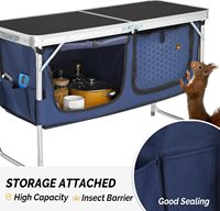 Table de camping pliante portable avec rangement, 3 hauteurs réglables pour barbecue, pique-nique, camping, randonnée, plage, intérieur