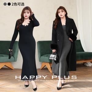 Vestido Runqi para Mujer, Talla Grande, Negro, con Encaje, Corte Sirena, Cuello Redondo, Manga Larga, Color Sólido, Algodón, N9079 - Product Image 4