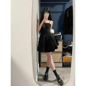 Robe de soirée en mousseline noire sans bretelles, taille naturelle, plis confortables, style simple, coupe trapèze vintage - Product Image 4