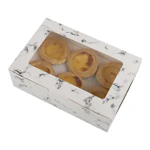 Venta al por mayor cajas de cupcake 24 pcs-10 unids/bolsa al por mayor personalizar papel de cartón de caja de la Magdalena Muffin caja 6-tazas Kraft blanco mármol de grano