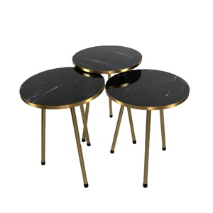 3er Set Hochglanz Schwarz Marmor Gold Beine Nesting Beistell tische Couch tisch Set Runde Holzstapel Kaffee Seite Akzent Tisch - Product Image 1