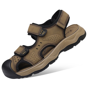 Sandales d'extérieur pour hommes, bout fermé, fermeture Velcro, anti-collision, pour la plage, gris et jaune, 8621 - Product Image 5