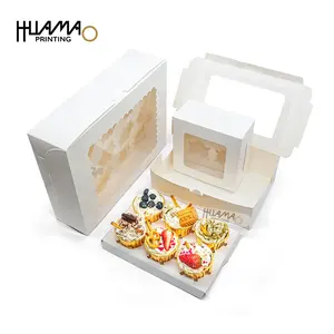 Kemasan Cupcake Kotak Kertas Kue Pastry Grosir Eceran Kotak Kue Sekali Pakai Cetak Kustom Kotak Makanan Kue Manis