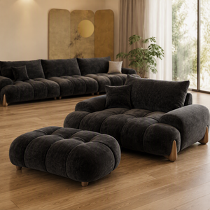 Divano Curvo Minimalista Italiano, Divano Retrò <span class=keywords><strong>in</strong></span> <span class=keywords><strong>Velluto</strong></span> Ciniglia con Schienale Mobile, Ampio Divano Profondo per Soggiorno - Product Image 5