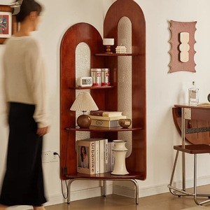 French Style Retro Corner Bookcase 4 Layers Solid Wood Space Saving Storage <b>Shelf</b> For Living Room <b>Bedroom</b> - Product Image 4
