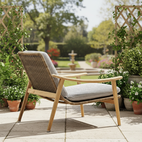 Ensemble de salon de jardin moderne et confortable en teck et rotin, avec canapé et table trois pièces, pour balcon et terrasse