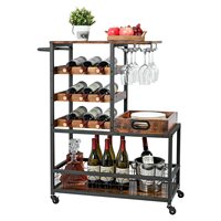 Suoernuo Plateau en bois amovible Cuisine mobile industrielle Chariot à vin de service Cuisine mobile Casier à vin avec roues
