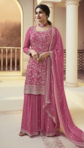 Matériau semi-cousu Palazzo Salwar Kameez avec séquence de travail Palazzo costume femmes fête mariage porter au fournisseur en gros - Product Image 3