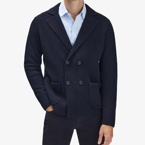 Cárdigan de punto <span class=keywords><strong>azul</strong></span> <span class=keywords><strong>marino</strong></span> Premium para <span class=keywords><strong>hombre</strong></span> con cárdigan formal de negocios Ottoknit de mezcla de lana italiana - Product Image 1