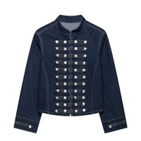 Veste Courte en Jean pour Femme 2026, Col Montant, Multi-Boutons Métalliques, Manches Longues, Manteau Court Tendance