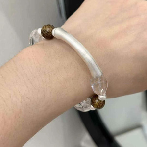 999 Pure Silver Natural White Crystal Beaded <b>Bracelet</b> With Agarwood Sandalwood Elastic <b>Rope</b> Unisex Everyday Wear - Product Image 4