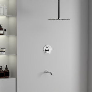 Tondo moderno In-parete Set di spruzzatore doccia nascosta Set bagno acciaio inossidabile specchio ottone Color argento - Product Image 4