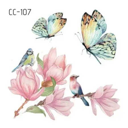 Vriua Baru Desain Butterfly Hewan Burung Tato Palsu Bunga Asli Tahan Air Sementara Lengan Tato Stiker Body Art Bird Tato