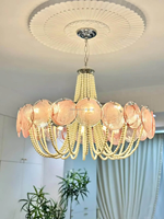 Vente chaude Lustres en verre décoratifs de luxe de Murano rose avec perles pour Villa Salon Chambre Lustres en verre modernes
