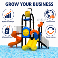 Structure de jeu aquatique personnalisée SageDelightRides, seau à eau et toboggans pour enfants, en LLDPE et acier galvanisé, pour les communautés de stations balnéaires, OEM