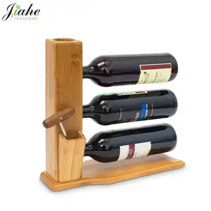 Rak Anggur Berdiri Bebas, Rak Botol Bambu dengan Gabus dan Pembuka Botol Dudukan Anggur