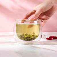 Tasse en verre transparent à double paroi, tasse en verre isolée ovale creuse pour thé, jus de fruits, café