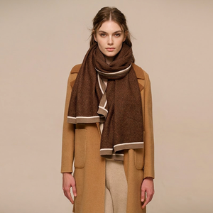 Écharpe en laine tricotée à contraste de couleurs, châle oversize long et chaud pour l'hiver, vente en gros, prêt à expédier, en stock, fournisseur - Product Image 2