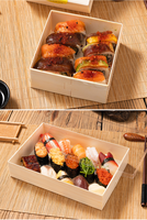 Boîte à sushi rectangulaire en bois jetable écologique portable pour sushi, gâteau, collation, chocolat, bonbons, biscuits, pain, pizza, sandwich