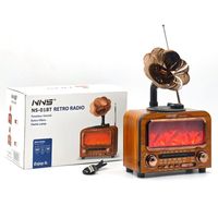 Speaker BT Nirkabel + Radio FM/AM/SW, Gramofon Retro NNS NS-01BT, Lampu Api, Slot USB/TF, 1800mAh 18650 Li-ion