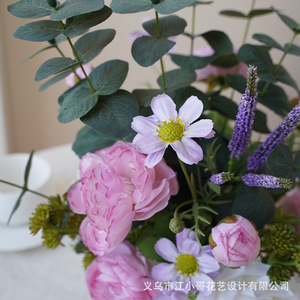 Bouquet <span class=keywords><strong>de</strong></span> fleurs artificielles haut <span class=keywords><strong>de</strong></span> gamme aux couleurs printanières, roses, pivoines, eucalyptus, en pot, finition moulée, pour bureau - Product Image 3