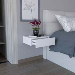 Milano Floating Nightstand White Wall Mounted With <b>Drawer</b> Bedroom <b>Side</b> Table - Product Image 4