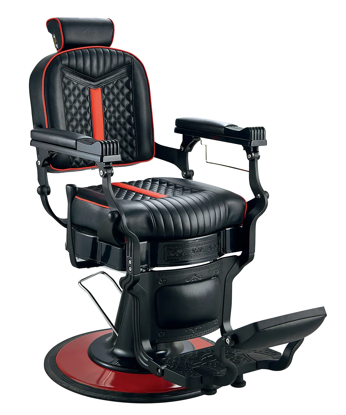 معدات صالون حلاقة متنقل من الألومنيوم ، كرسي حلاقة لغسيل الشعر ، مقعد مربع أسود ، قاعدة حمراء ، كرسي حلاقة