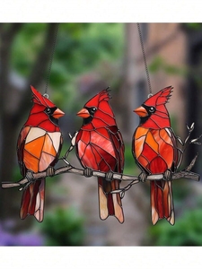 A Colorful Plastic Window <strong>Decoration</strong> With Three Cardinals, 2D Acrylic Logo (7.9x5.5 Inches), Sunshine Catcher, <strong>Four</strong> <strong>Seasons</strong> , Mu - Product Image 2